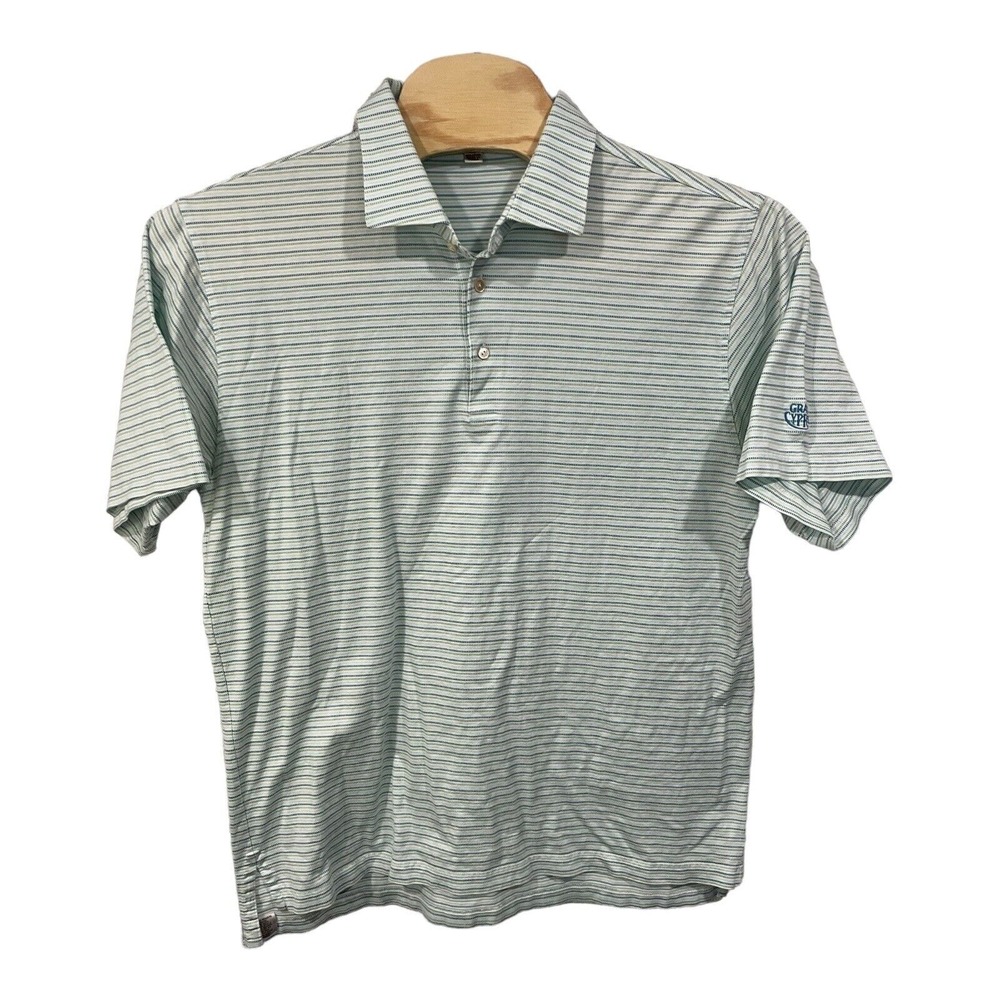 Peter Millar Mens Golf Polo Shirt Men's XL Blue Green White Striped Arm Logo